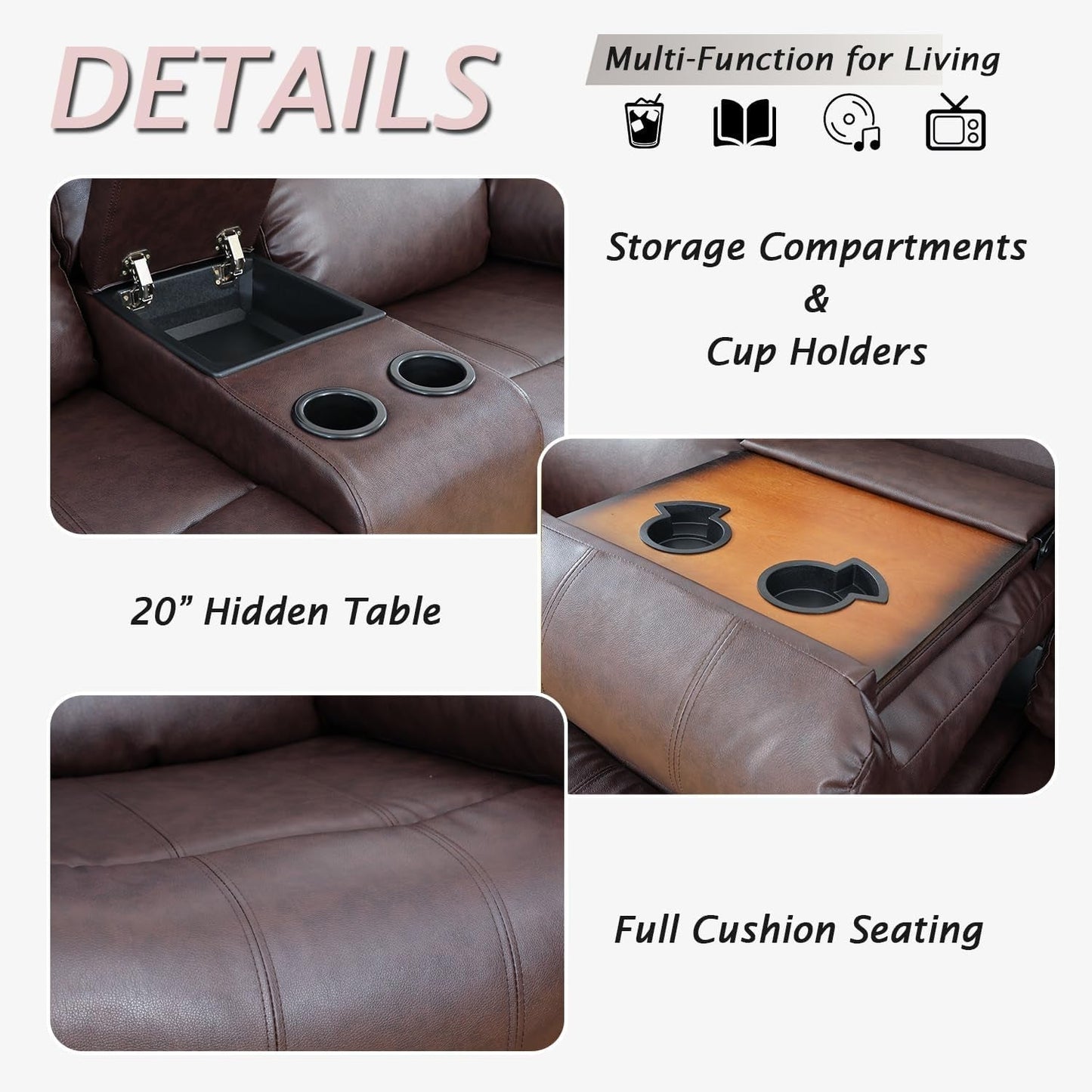 Brown Recliner Sofa With Pull Down Table Two Piece Set ShipItFurniture