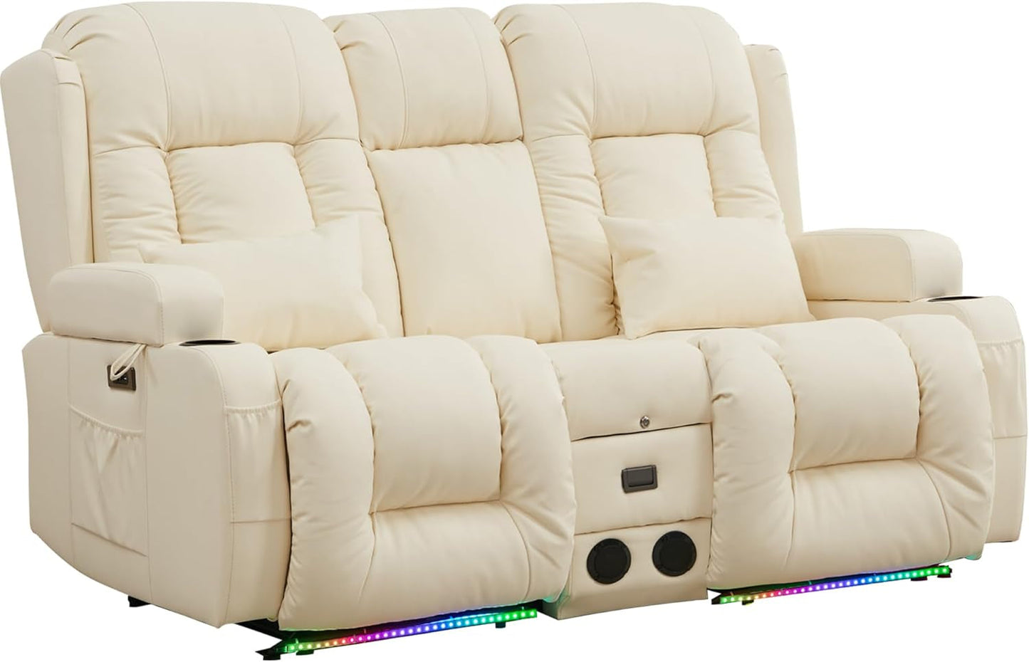 Power Loveseat Recliner Massage And Heat Cream White ShipItFurniture