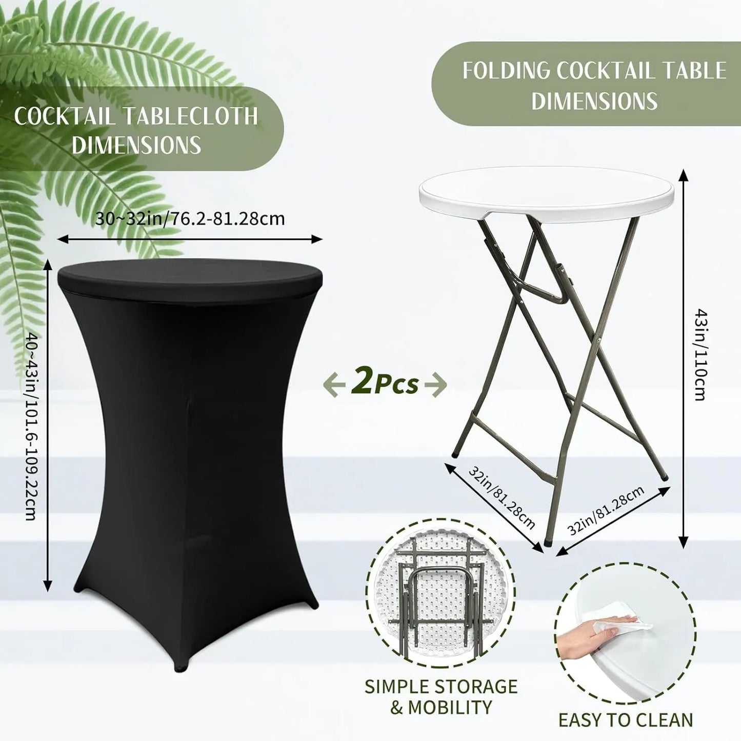 32-Inch Round Folding High Top Cocktail Tables with Black Spandex Covers, Set of 2-1