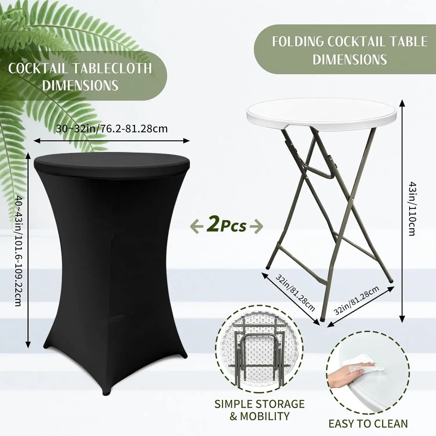 32-Inch Round Folding High Top Cocktail Tables with Black Spandex Covers, Set of 2-1