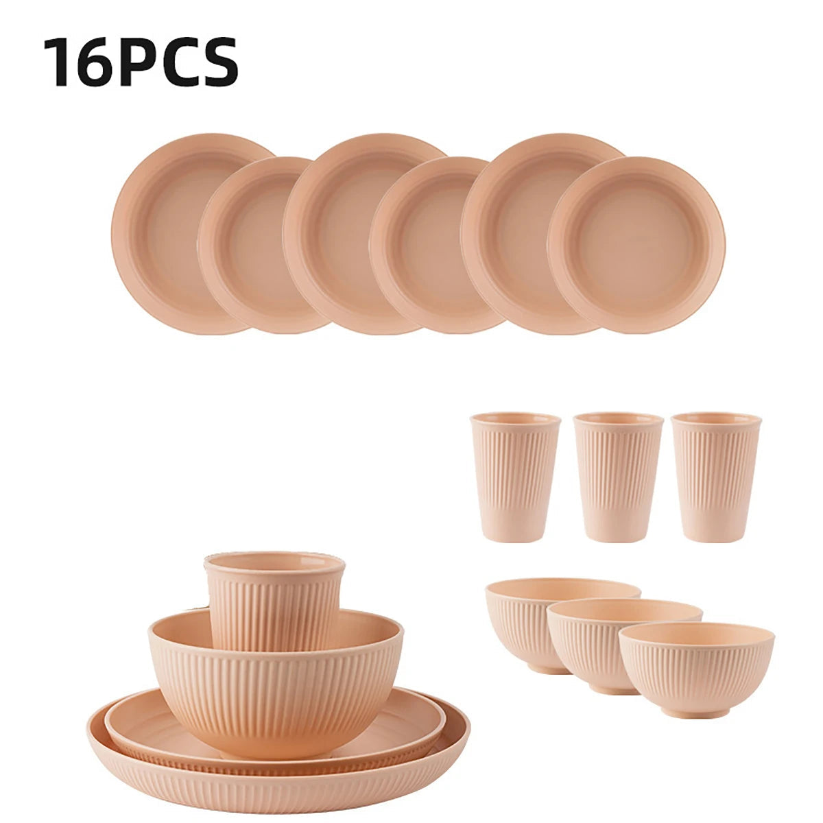16Pcs Wheat Straw Tablewar Sets Bowl Saucers Plate Sets Portable Picnic Cutlery Knife Fork Black Dinnerware Camping Dishes Full Get it from Bo