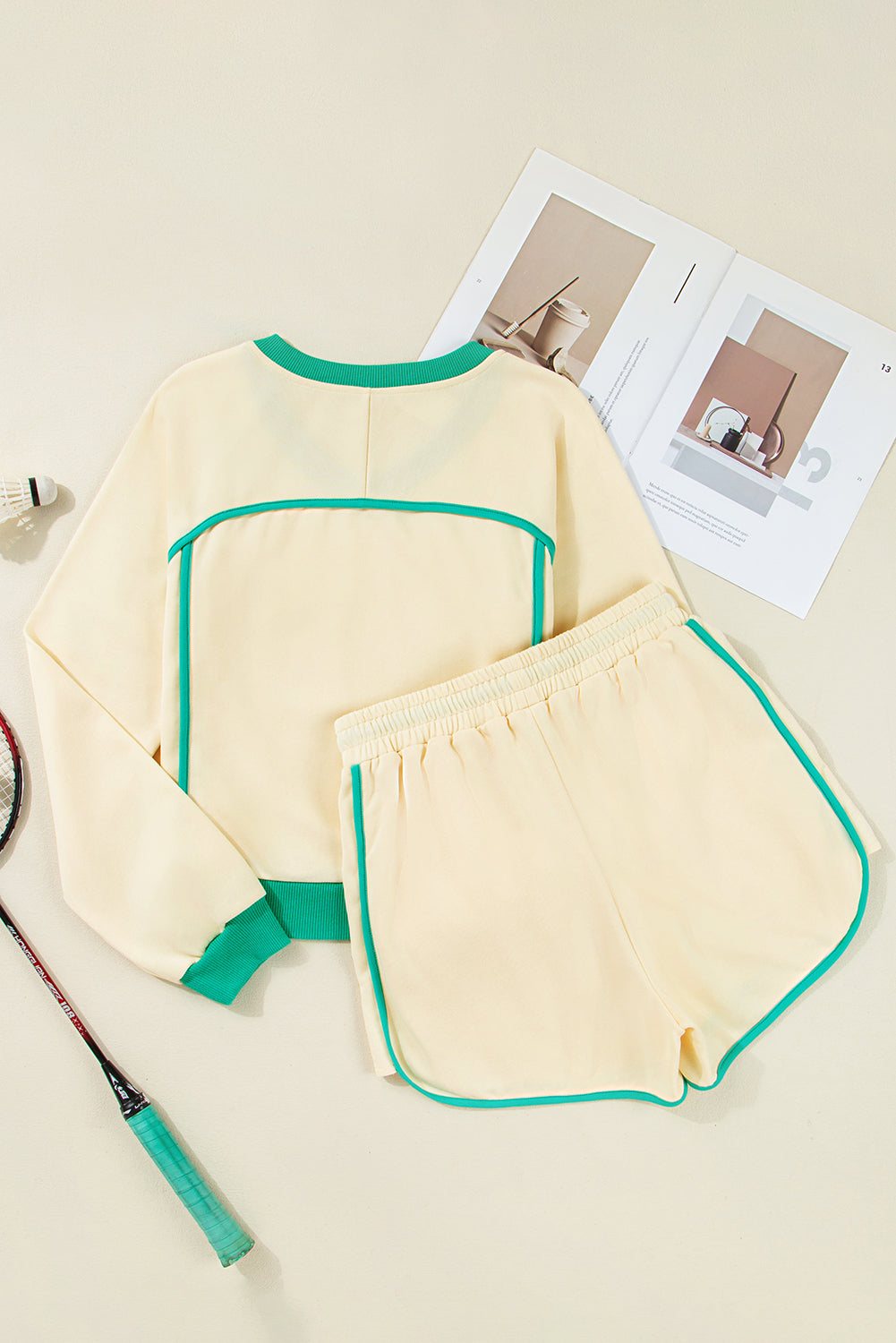Wren Long Sleeve Pullover and Drawstring Shorts Outfit Threaded Pear