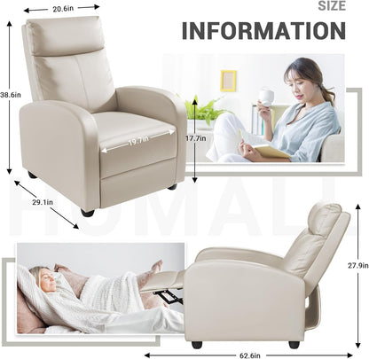 Beige PU Leather Recliner Chair With Lumbar Support And Adjustable Recline ShipItFurniture