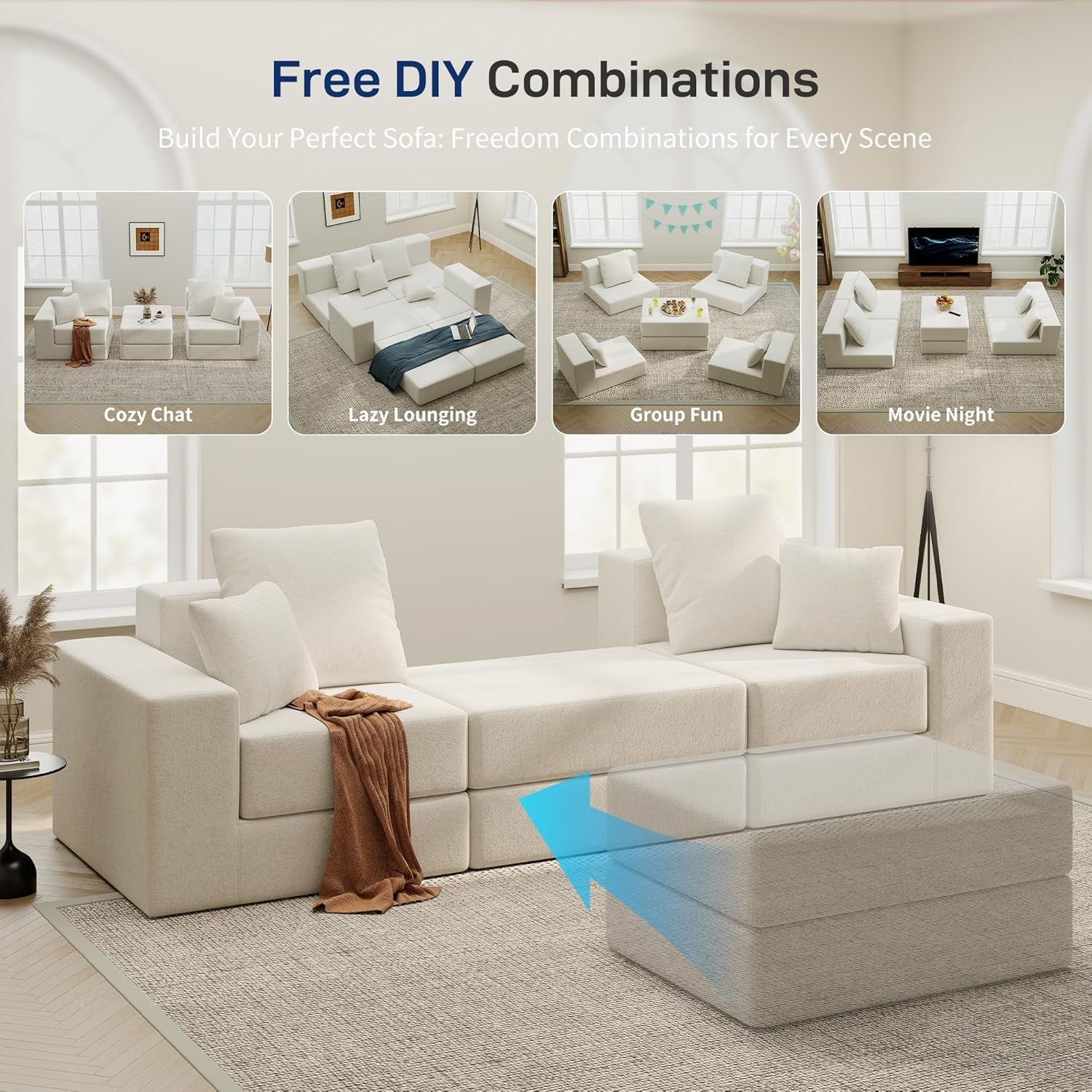 Beige Modular Sectional Sofa With Reversible Chaise ShipItFurniture