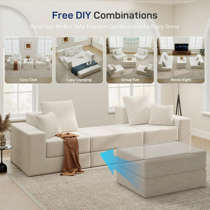 Beige Modular Sectional Sofa With Reversible Chaise ShipItFurniture