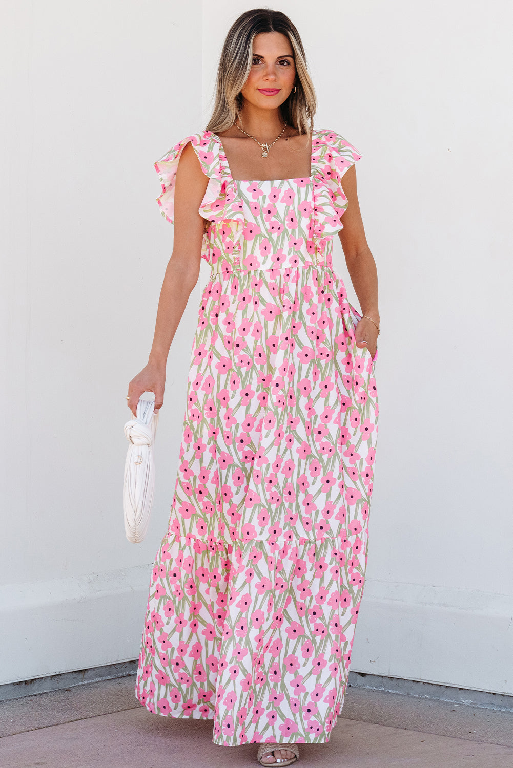 Angelica Floral Ruffled Strap Maxi Dress