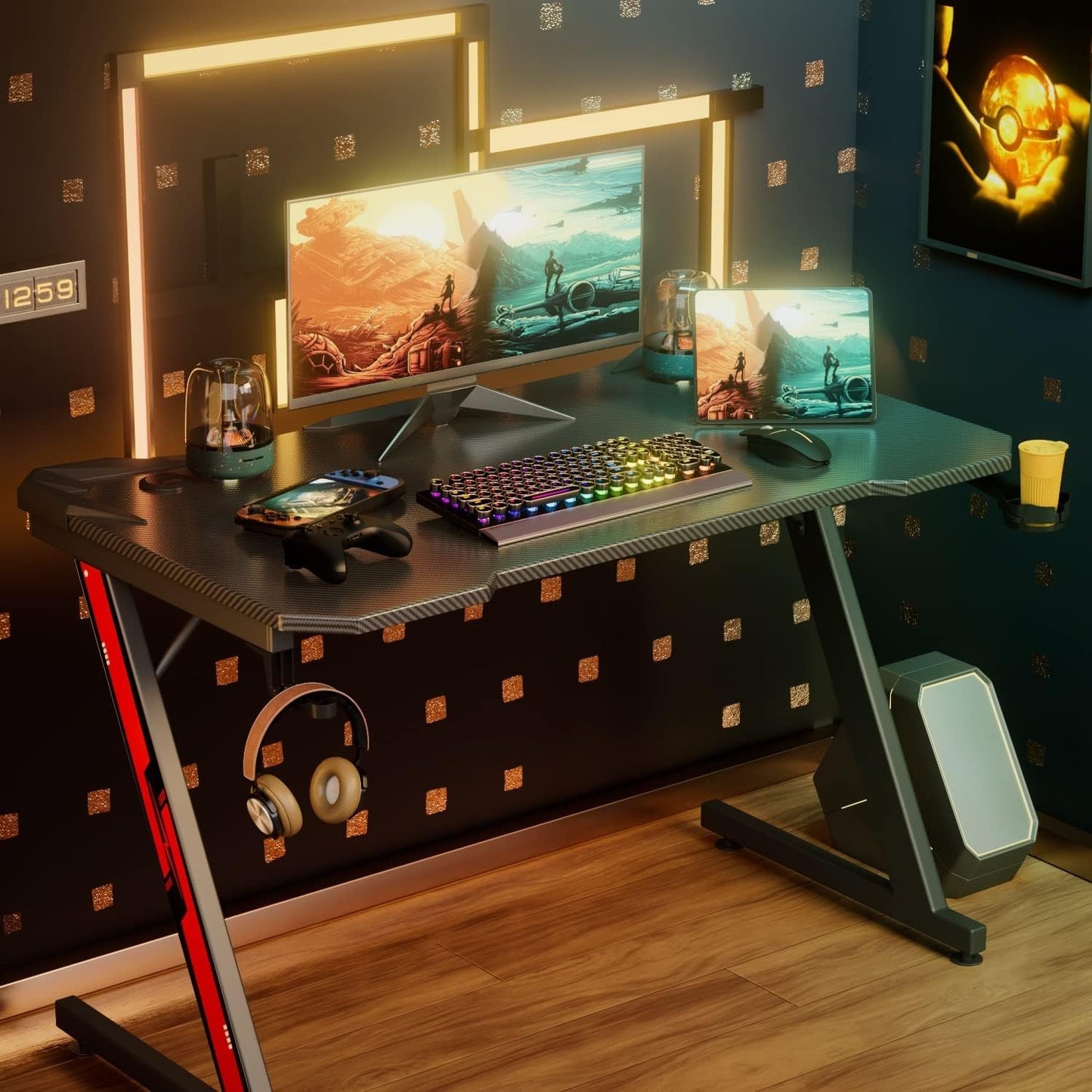 Z Shaped Carbon Fiber Gaming Desk 44 Inch Home Office ShipItFurniture