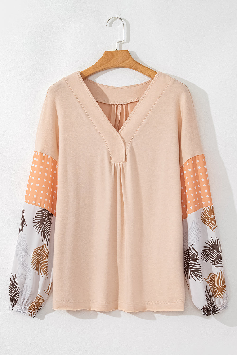 Alora Palm Leaves Polka Dot Loose Blouse Threaded Pear