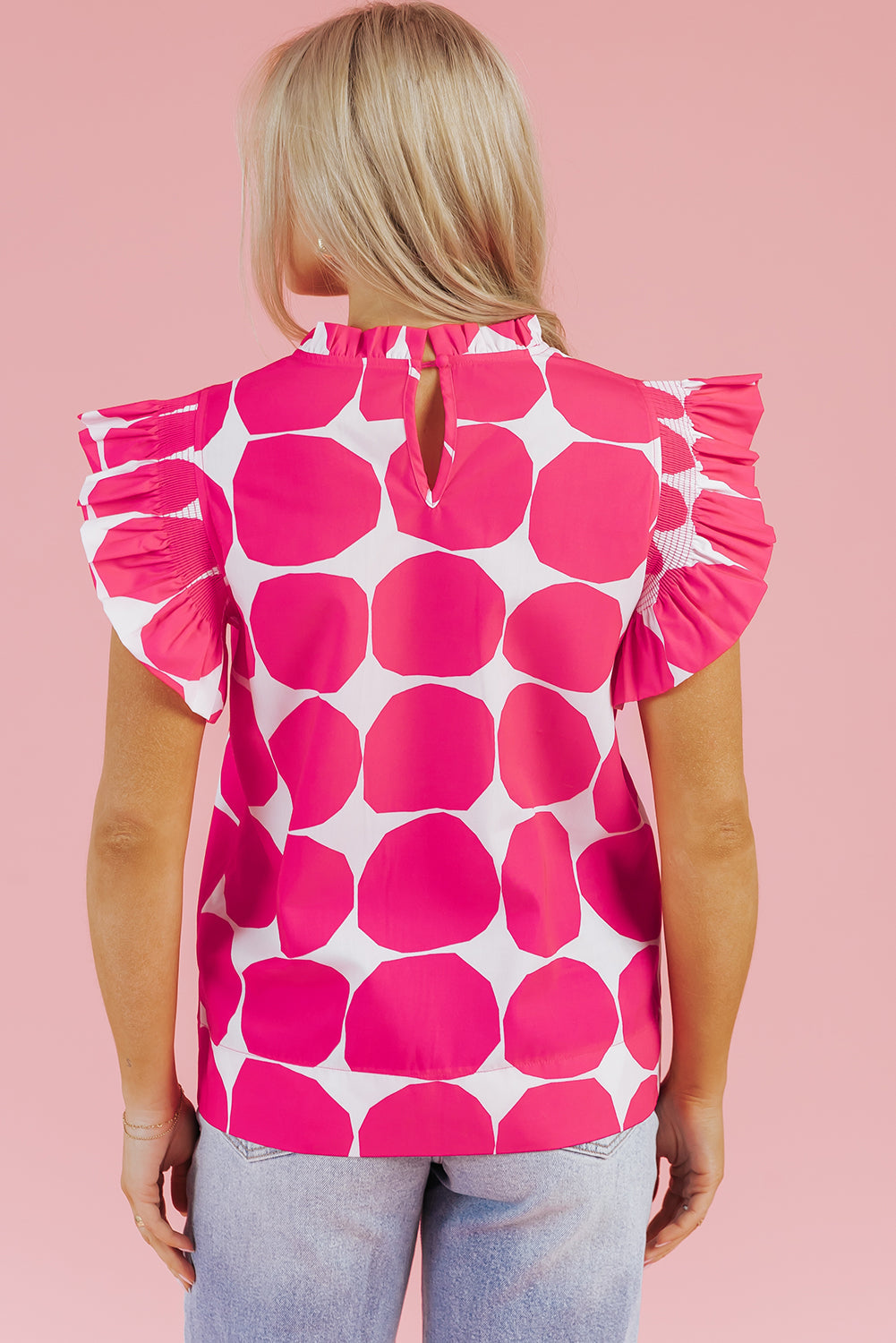 Loretta Bubblegum Pattern Frilled Top