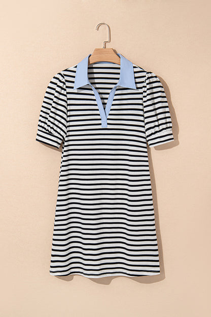 Tiffany V Neck Collared Puff Sleeve T Shirt Dress
