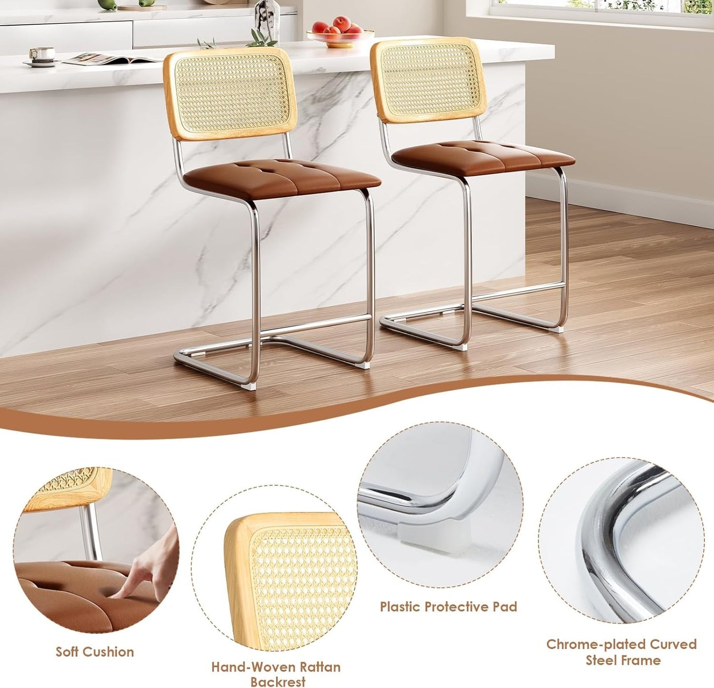 Upholstered PU Leather Bar Stools Set of Two ShipItFurniture