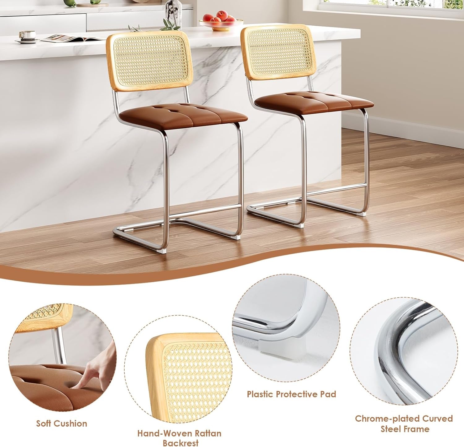 Upholstered PU Leather Bar Stools Set of Two ShipItFurniture