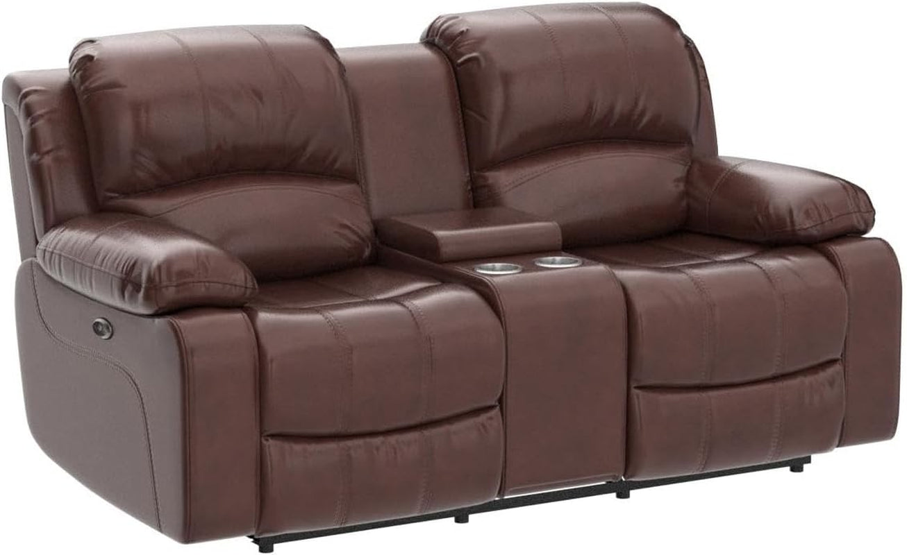 Power Reclining Bonded Leather Loveseat Brown With USB ShipItFurniture
