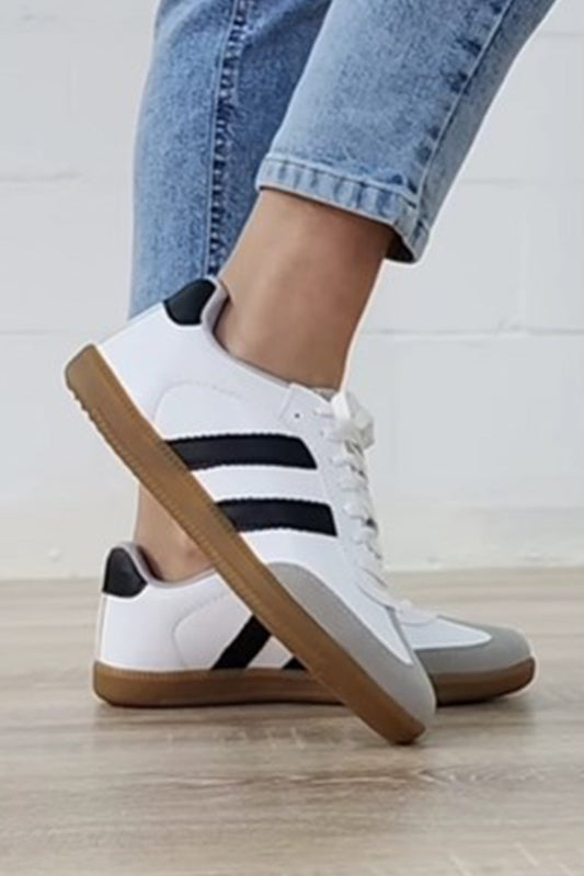 Willa Striped Lace-up Flat Sneakers Threaded Pear