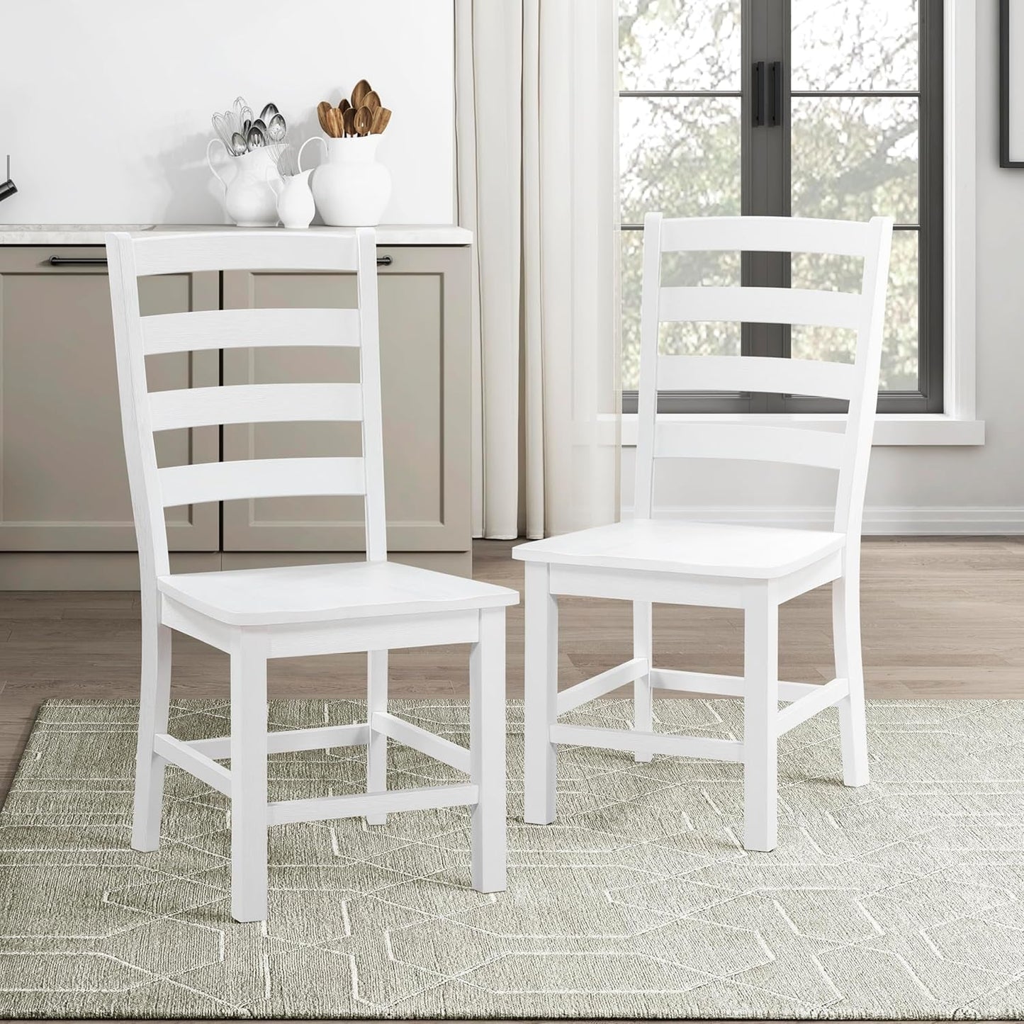 Dining Chairs Set of 2, Dining Chairs with Solid Wood Legs and Footrest, High Ladder Back Farmhouse Dining Chairs, Wooden Dining Room Chairs, White ShipItFurniture