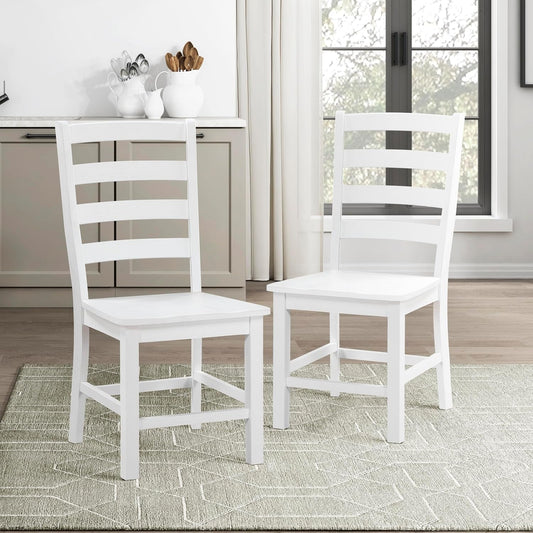 Dining Chairs Set of 2, Dining Chairs with Solid Wood Legs and Footrest, High Ladder Back Farmhouse Dining Chairs, Wooden Dining Room Chairs, White ShipItFurniture
