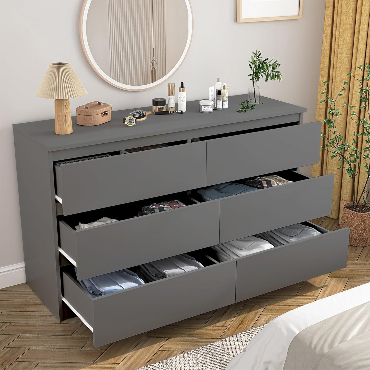 Grey Dresser for Bedroom,6 Drawer Dresser,Chest of Drawers,Modern Wood Dresser,Dresser Bedroom Furniture,Tv Dresser for Closet,Kid'S Room,Nursery ShipItFurniture