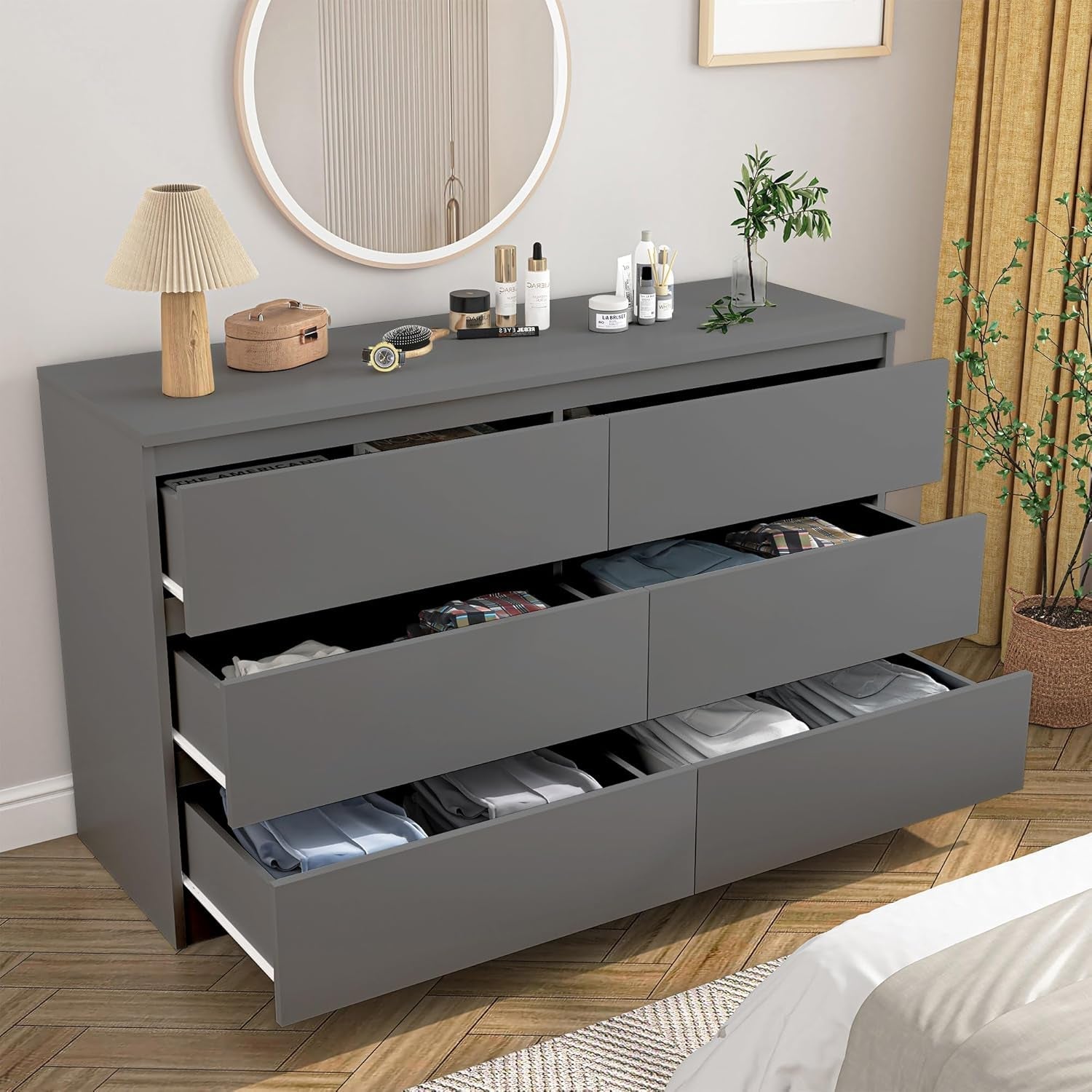 Grey Dresser for Bedroom,6 Drawer Dresser,Chest of Drawers,Modern Wood Dresser,Dresser Bedroom Furniture,Tv Dresser for Closet,Kid'S Room,Nursery ShipItFurniture