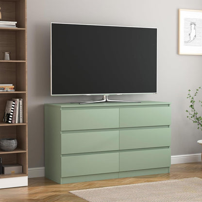 Dresser for Bedroom,Modern 6 Drawer Dresser with Deep Drawer,Storage Chest of Drawer,Wood Bedroom Dresser with Handle Free Design,Tv Stand Dresser for Living Room ShipItFurniture