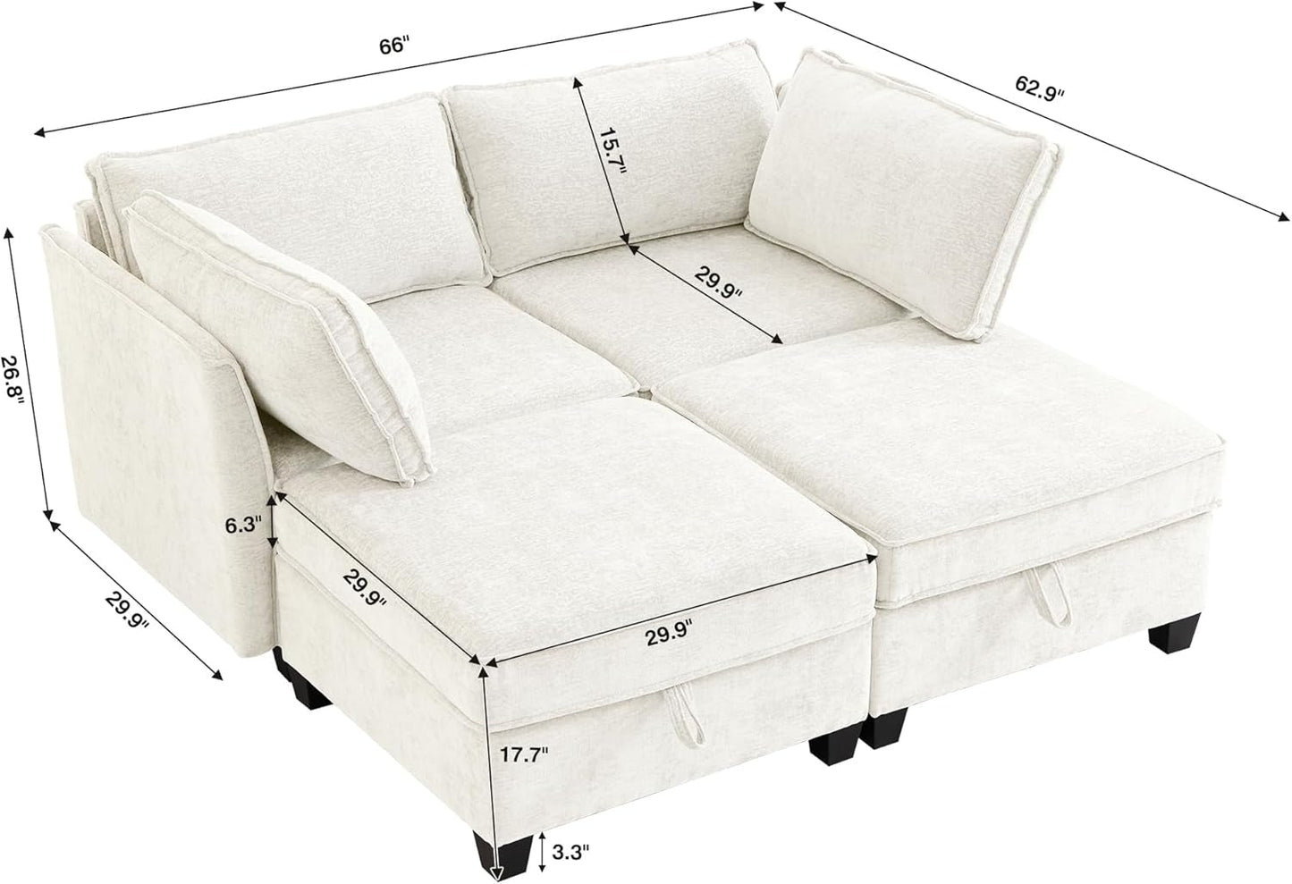 Beige Modular Sectional Sofa Featuring Sleeper Storage ShipItFurniture