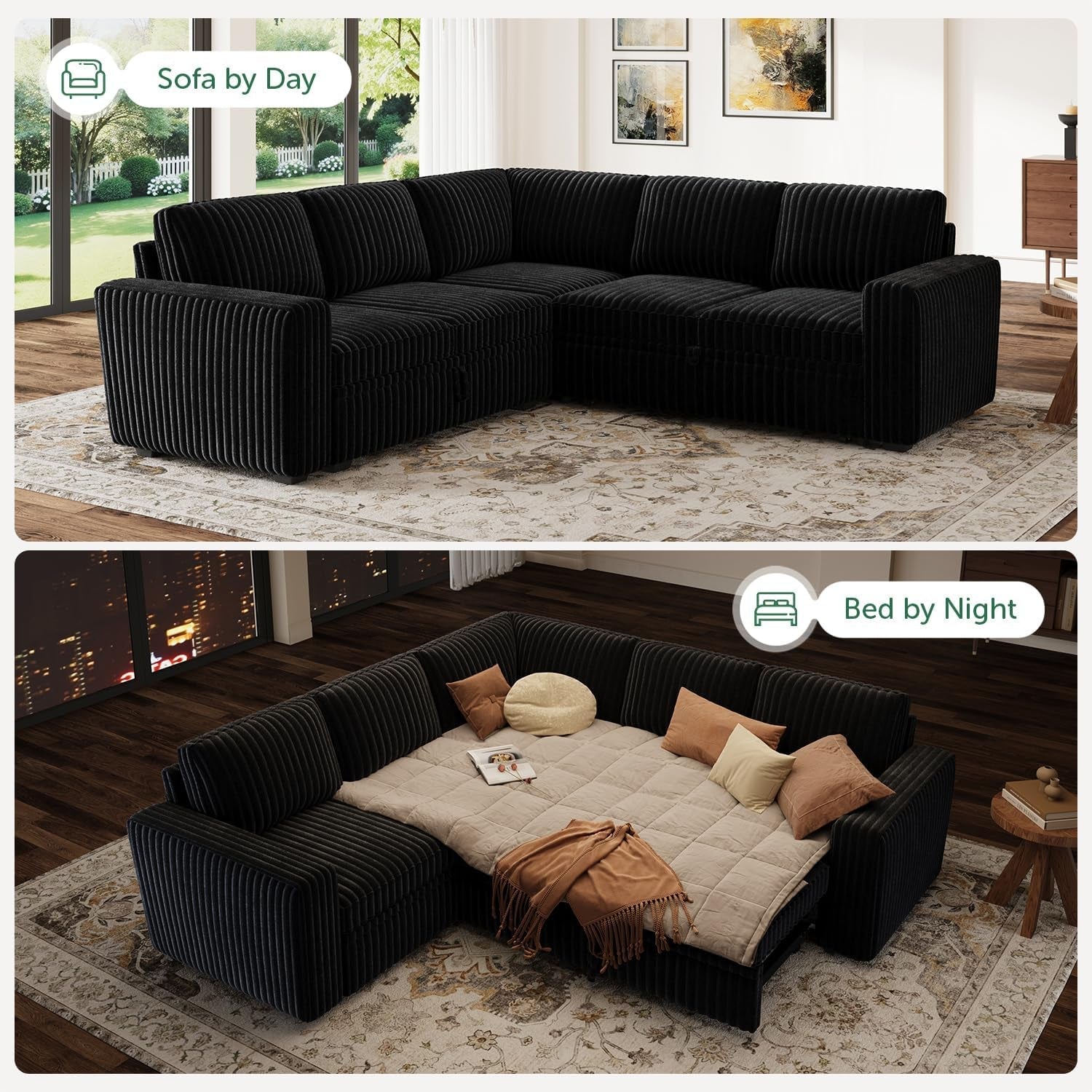 Modular Sleeper Sectional Sofa Charcoal With Storage ShipItFurniture