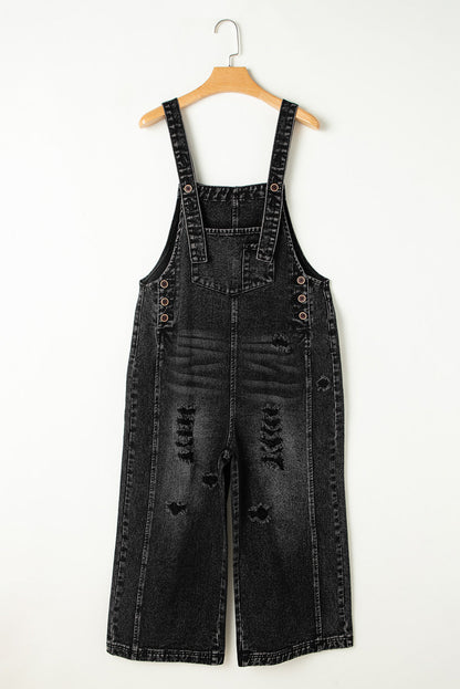 Baylor Distressed Bib Pocket Wide Leg Denim Overall