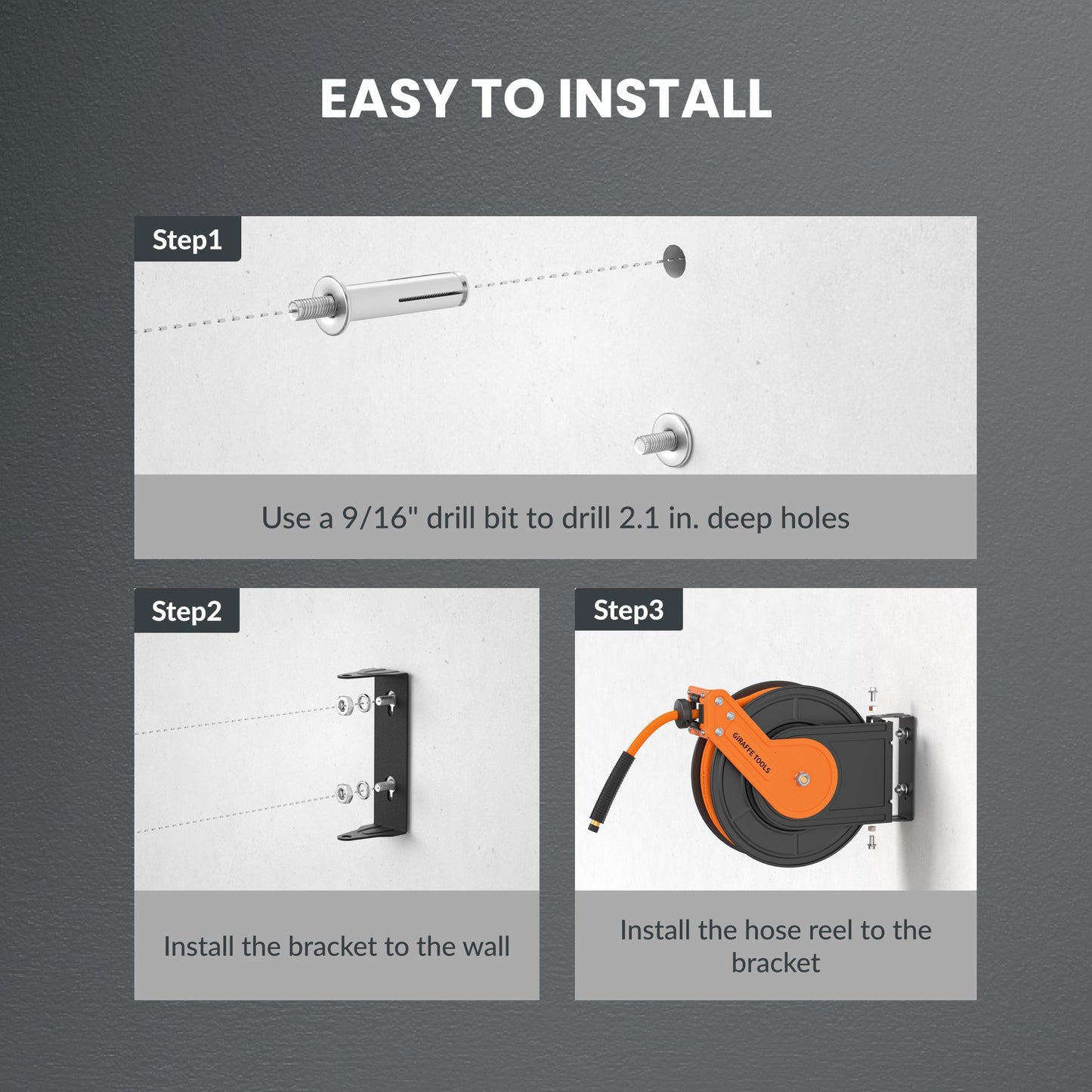 Retractable Air Hose Reel-Alloy Steel Reel-3/8in 25ft-50ft