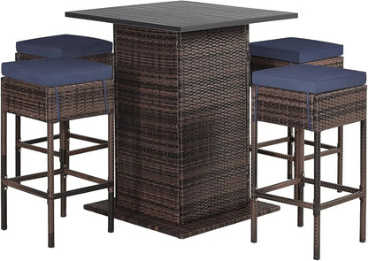 5 Piece Outdoor Bar Set Navy Blue Bar Height Table Storage - Get it from Bo