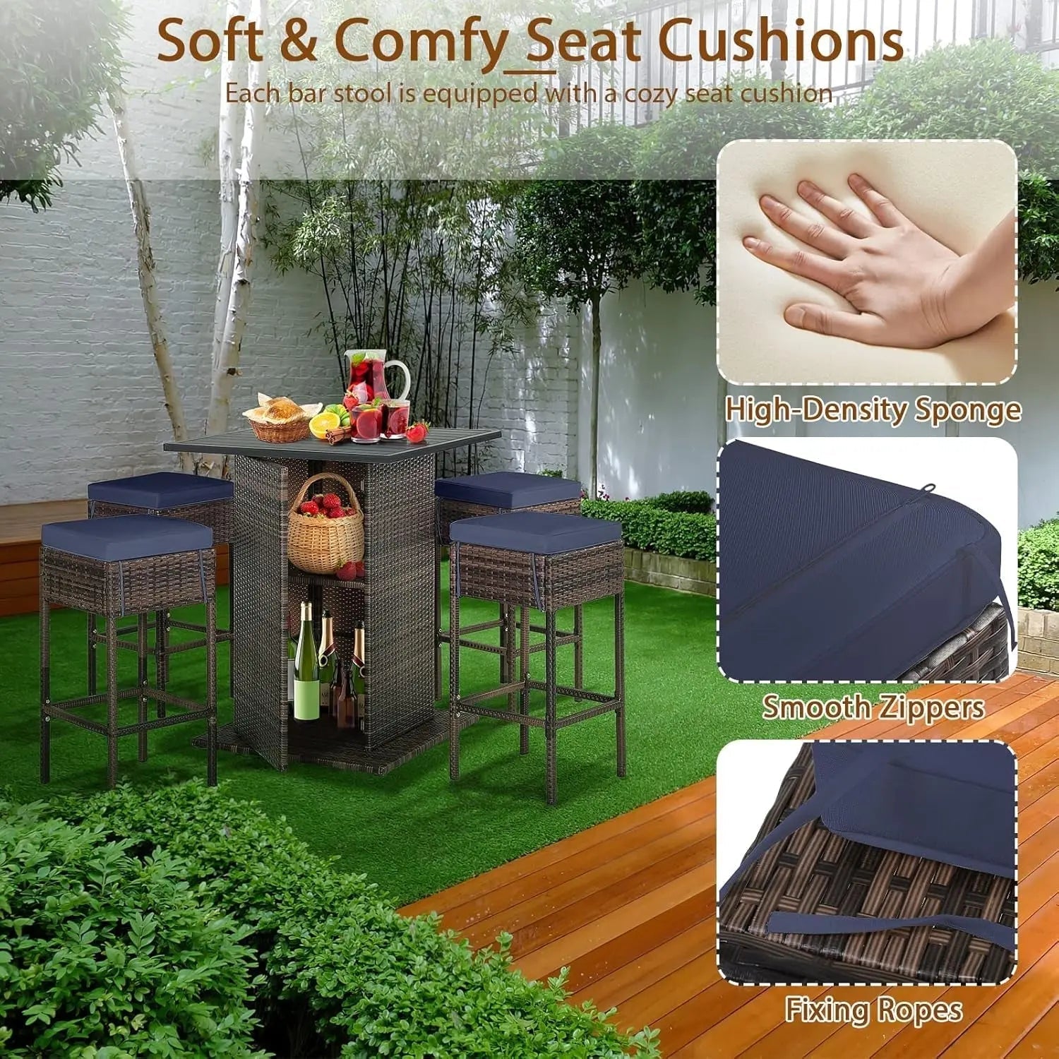 5 Piece Outdoor Bar Set Navy Blue Bar Height Table Storage - Get it from Bo