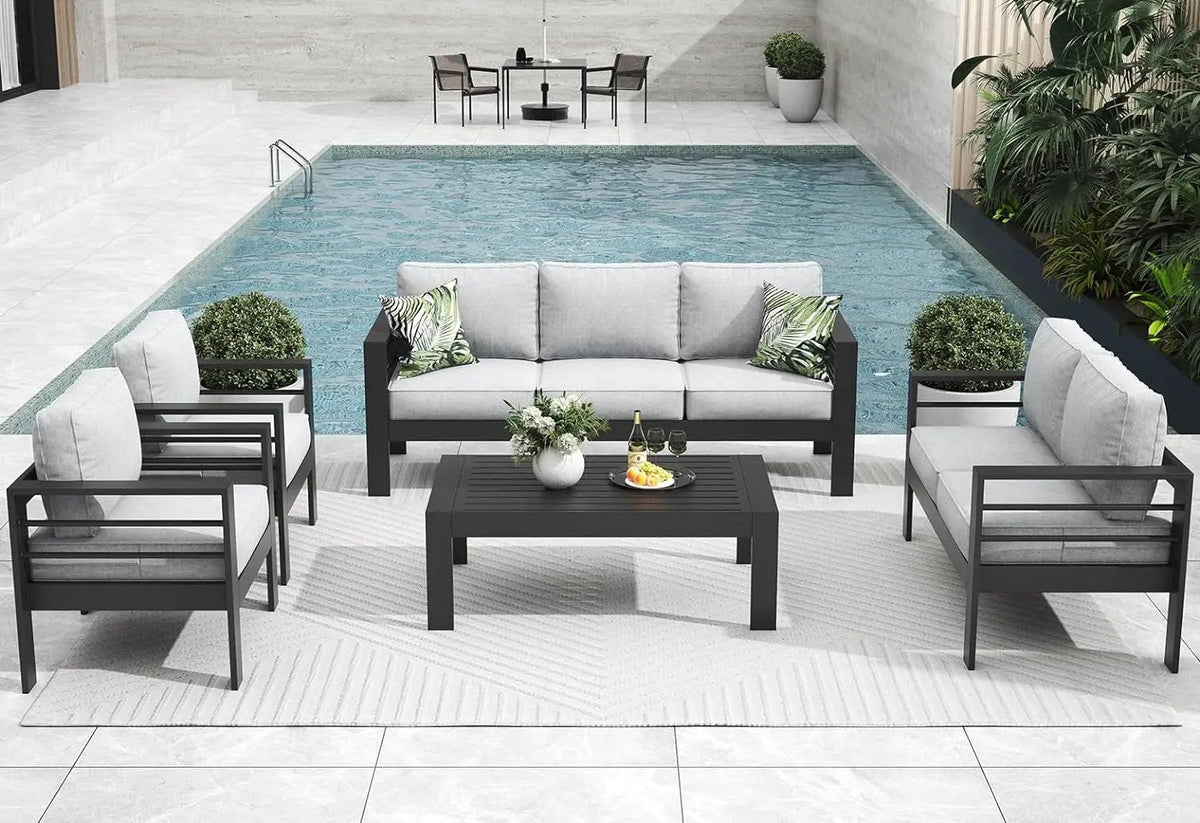 5 Pieces Modern Aluminum Patio Furniture Set, Outdoor Conversation Sets Metal Sectional Sofa with Coffee Table - Get it from Bo