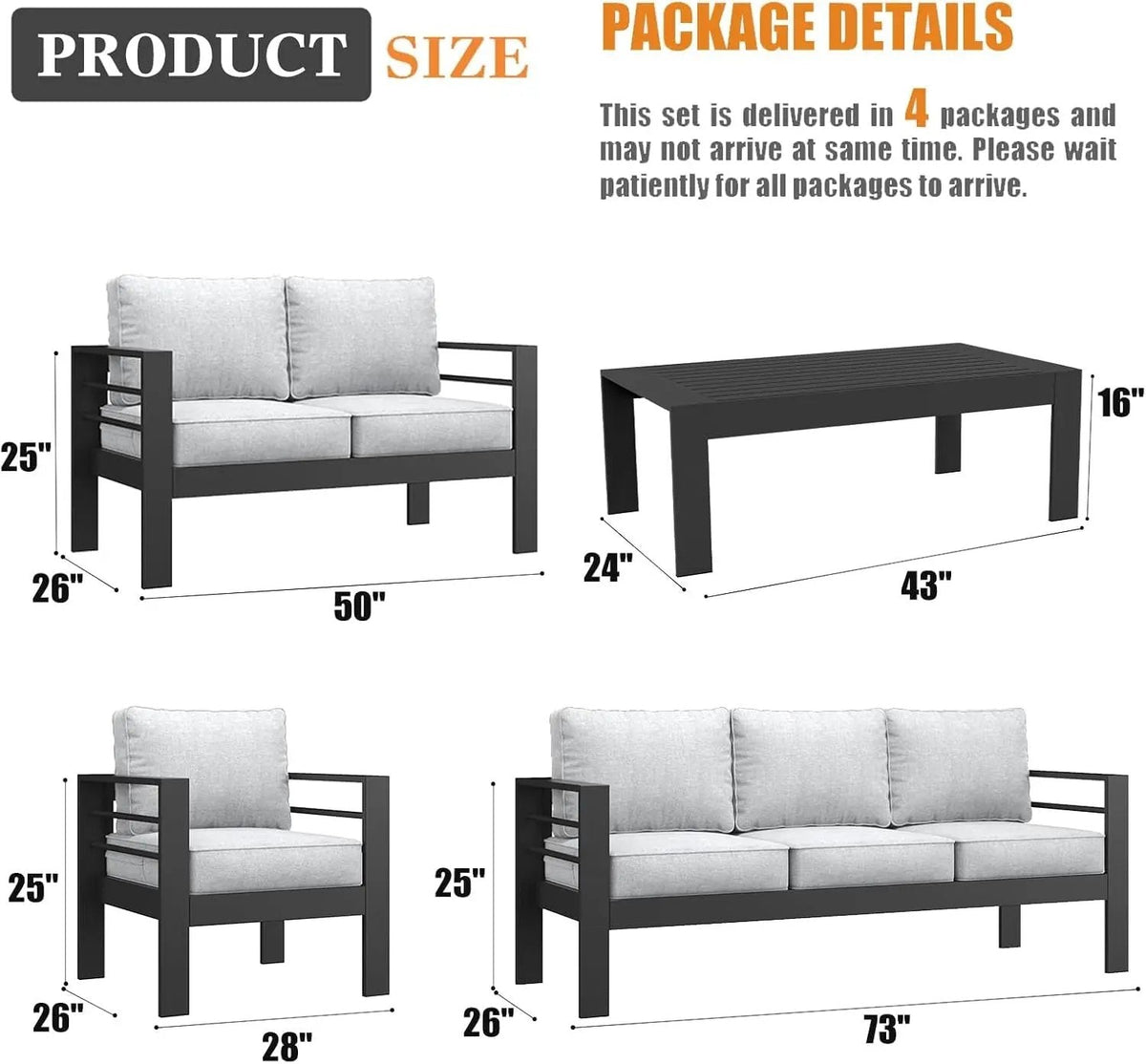 5 Pieces Modern Aluminum Patio Furniture Set, Outdoor Conversation Sets Metal Sectional Sofa with Coffee Table - Get it from Bo