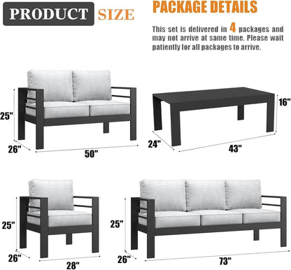 5 Pieces Modern Aluminum Patio Furniture Set, Outdoor Conversation Sets Metal Sectional Sofa with Coffee Table - Get it from Bo