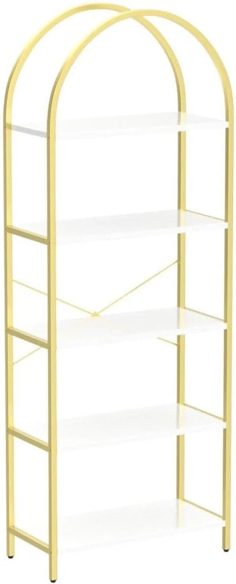 5 Tier Bookshelf Arched Display White Gold Metal Frame Bookcase - Get it from Bo