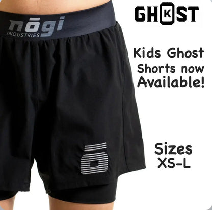 KIDS Ghost Premium Lined Grappling Shorts - Obsidian Black NoGi Industries