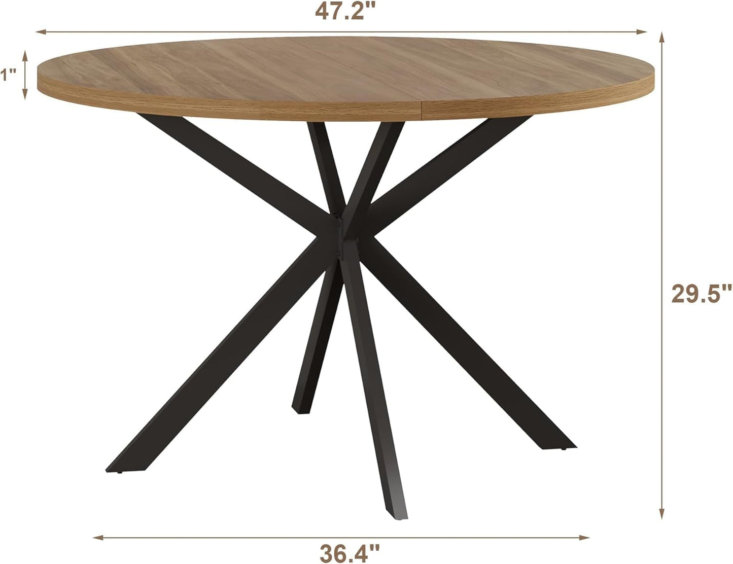 47.2 Inch Round Dining Table For 4 Walnut Farmhouse Kitchen