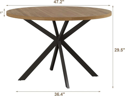 47.2 Inch Round Dining Table For 4 Walnut Farmhouse Kitchen-1