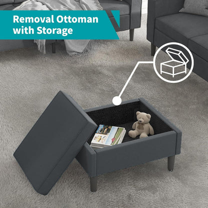 Sectional Sofa With Movable Storage Ottoman Dark Grey ShipItFurniture