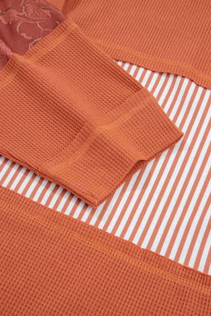 Taytum Patchwork Drawstring Hooded Long Sleeve Top