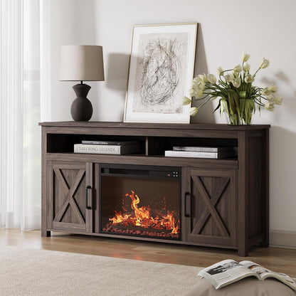 65 Inch Electric Fireplace TV Stand Modern Farmhouse Design