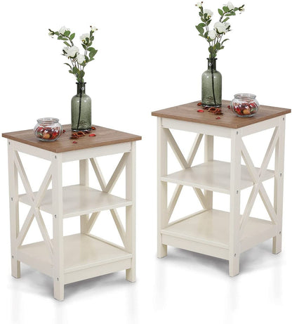 Rustic Ivory Nightstands Set of 2 with Storage ShipItFurniture