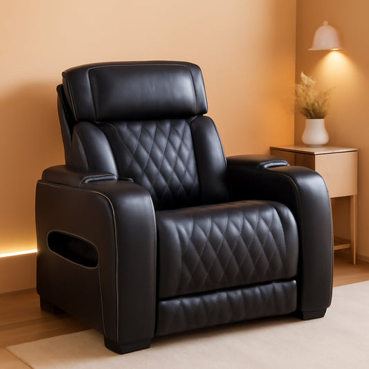 Black Leather Power Recliner With Adjustable Headrest ShipItFurniture