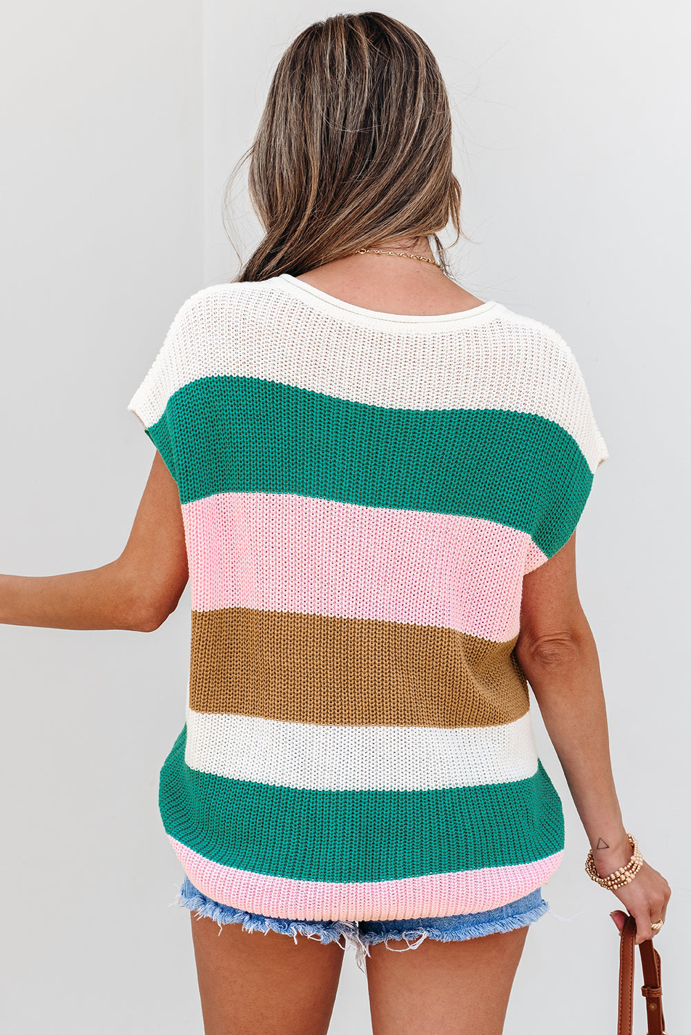 Elliot Color Block Notch V Neck Sweater Top