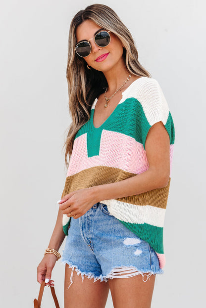 Elliot Color Block Notch V Neck Sweater Top
