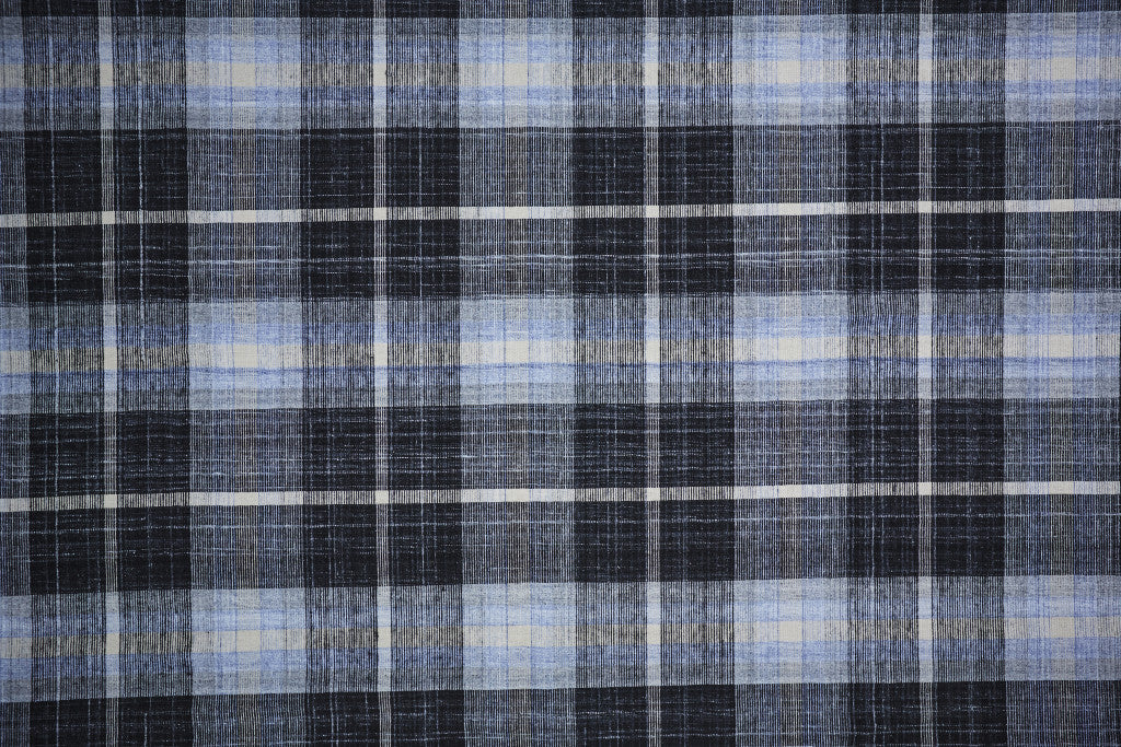 8' X 10' Black Blue And White Abstract Hand Woven Stain Resistant Area Rug