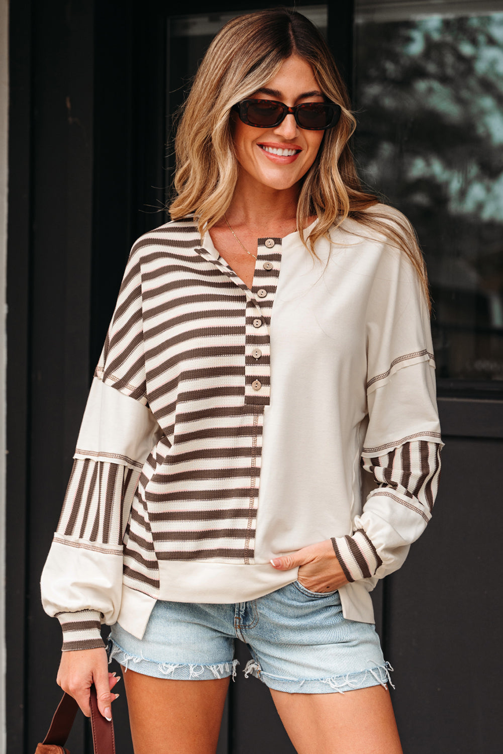 Ariana Stripe Stitched Oversized Sweatshirt Threaded Pear
