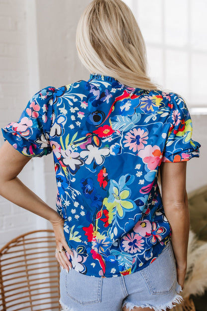 Ainara Flower Puff Short Sleeve Loose Blouse