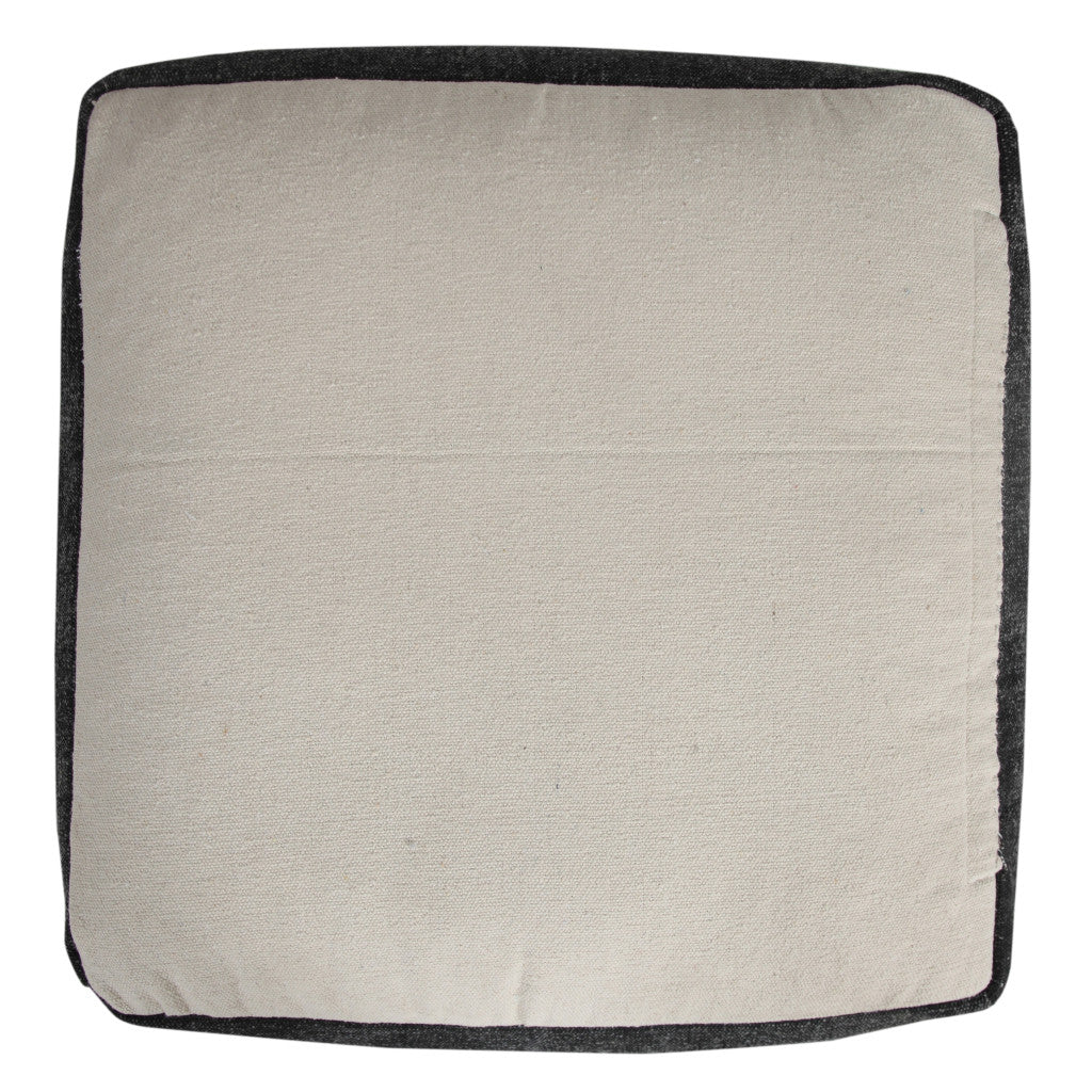 18" Black Cotton Geometric Pouf Ottoman