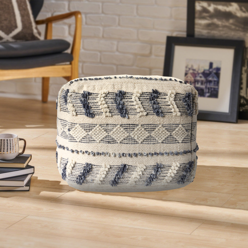 18" Blue Striped Pouf Ottoman
