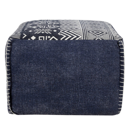 18" Blue Cotton Geometric Pouf Ottoman