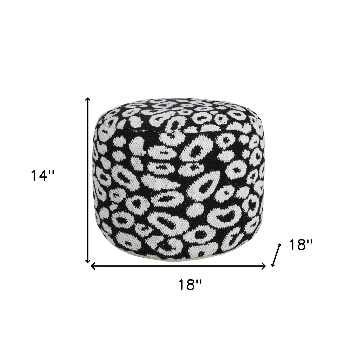 18" Black Cylinder Abstract Pouf Ottoman